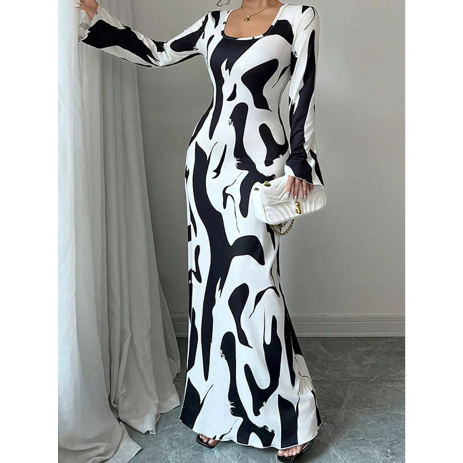Abstract Print Long Sleeve Maxi Dress Apparel and Accessories