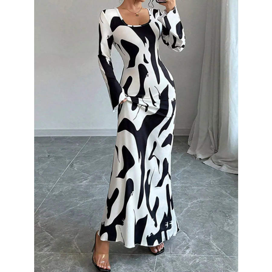 Abstract Print Long Sleeve Maxi Dress Apparel and Accessories