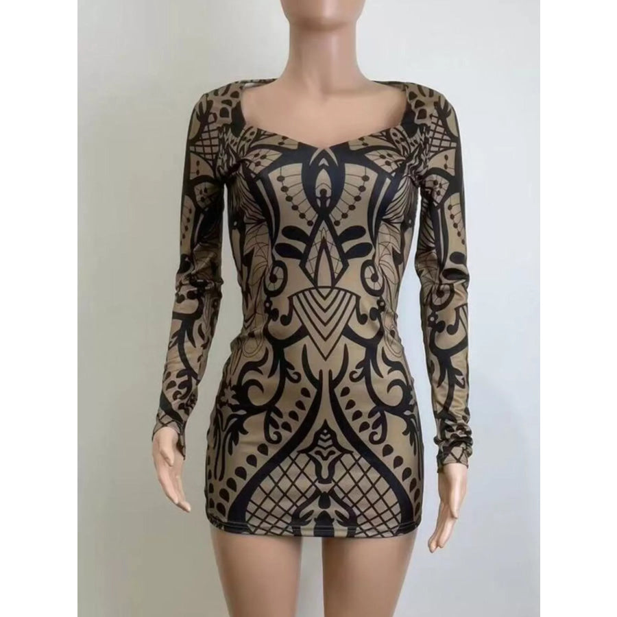 Abstract Print Long Sleeve Mini Dress Apparel and Accessories