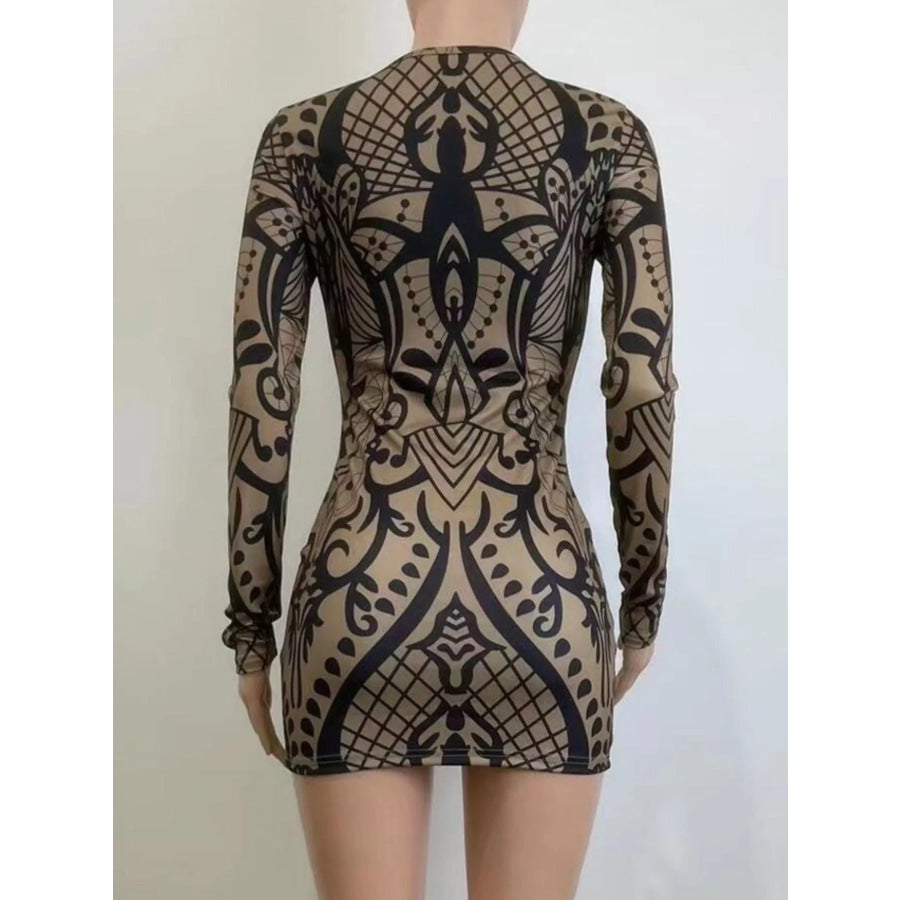 Abstract Print Long Sleeve Mini Dress Apparel and Accessories