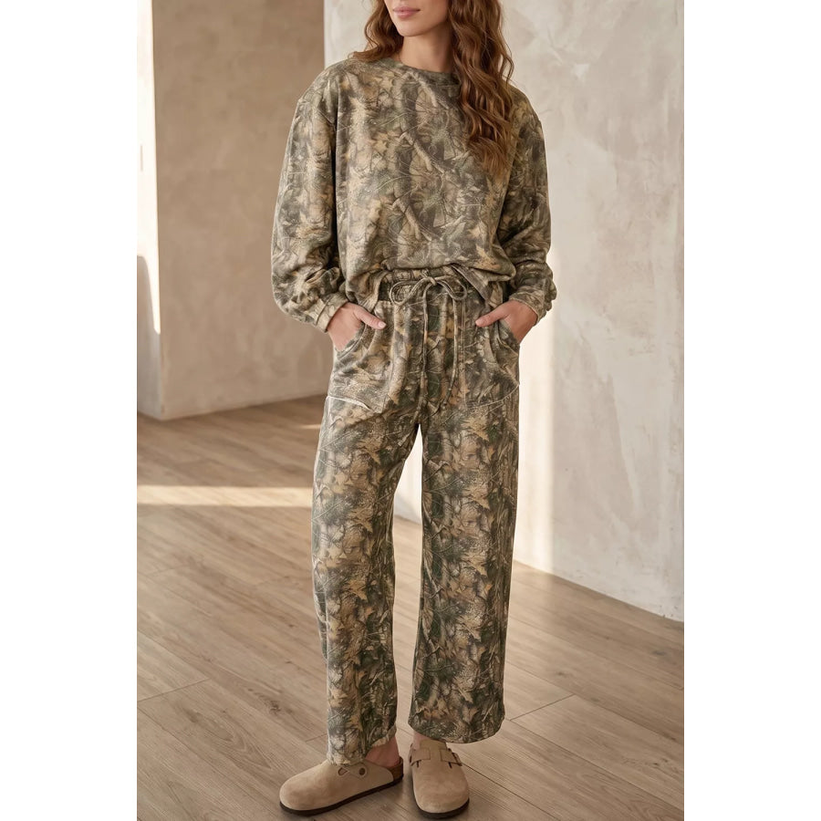Abstract Print Long Sleeve Pant Set Moss / S Apparel and Accessories