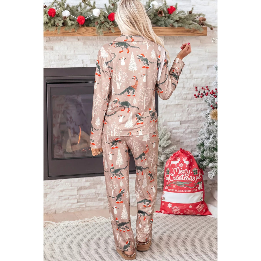 Abstract Print Long Sleeve Top and Pants Two Piece Lounge Set Dust Storm / S Apparel Accessories