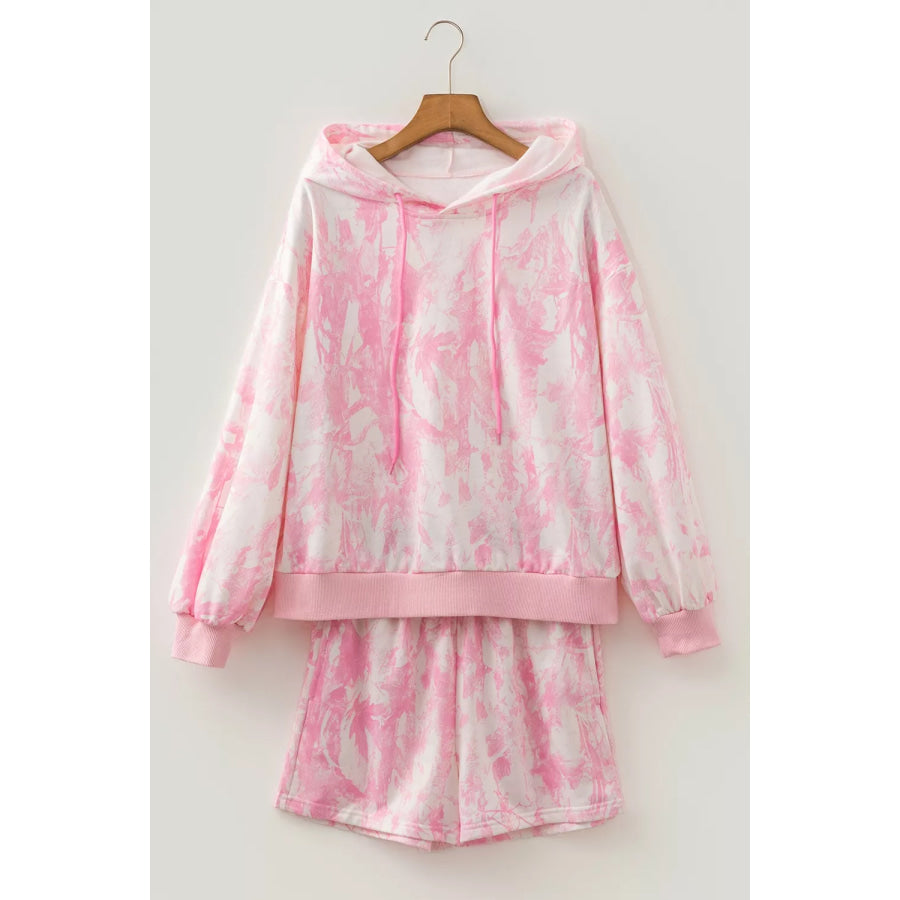 Abstract Print Loose Hoodie Slim Shorts 2pcs Set Apparel and Accessories