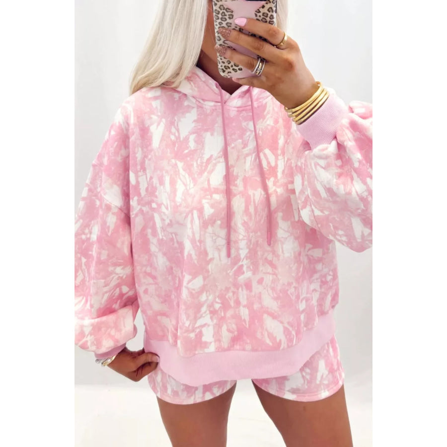 Abstract Print Loose Hoodie Slim Shorts 2pcs Set Apparel and Accessories