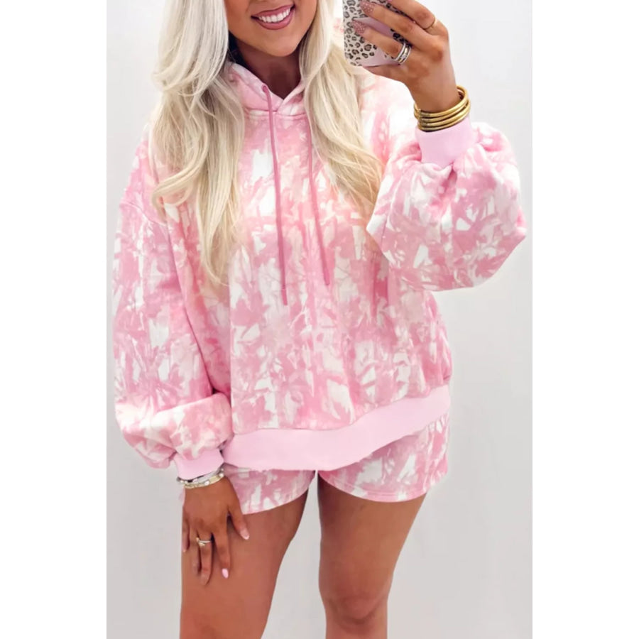 Abstract Print Loose Hoodie Slim Shorts 2pcs Set Apparel and Accessories