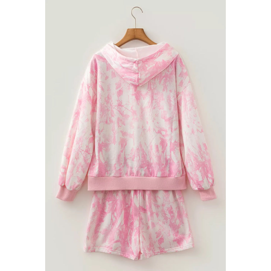 Abstract Print Loose Hoodie Slim Shorts 2pcs Set Apparel and Accessories