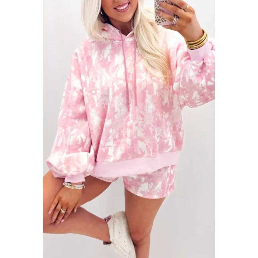 Abstract Print Loose Hoodie Slim Shorts 2pcs Set Dusty Pink / S Apparel and Accessories