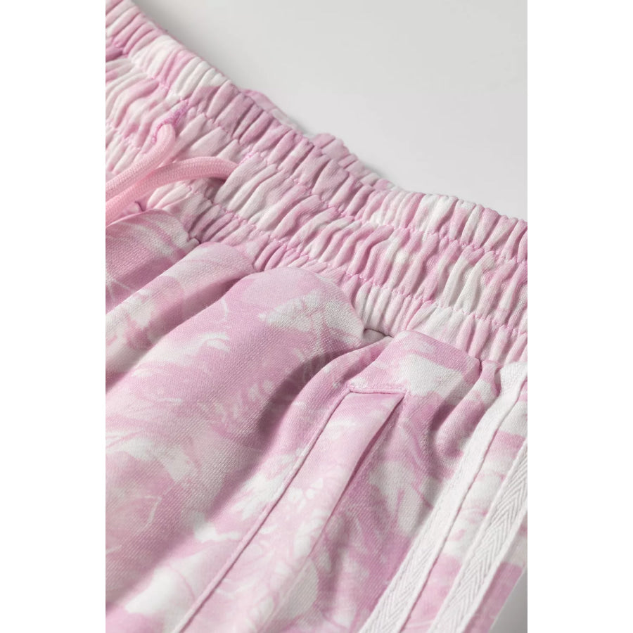 Abstract Print Side Stripe Detail Long Sleeve Top Loose Pants Set Apparel and Accessories