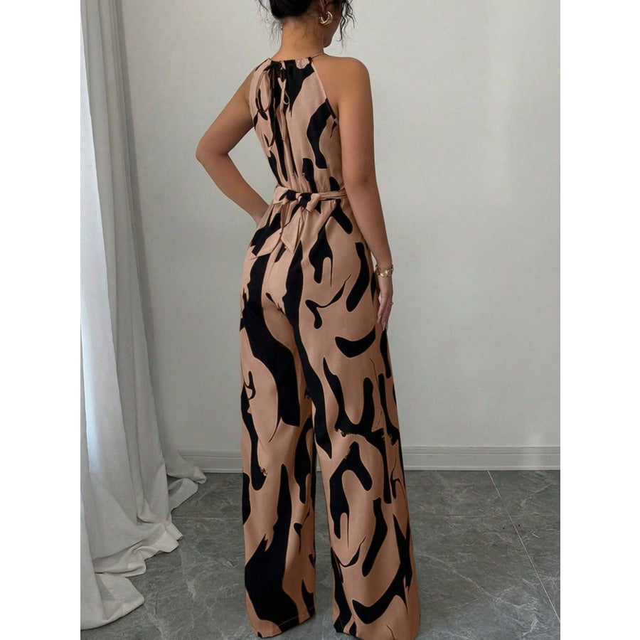 Abstract Print Sleeveless Wide Leg Jumpsuit Apparel and Accessories