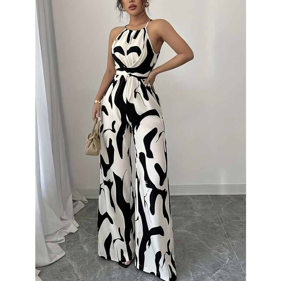 Abstract Print Sleeveless Wide Leg Jumpsuit Apparel and Accessories
