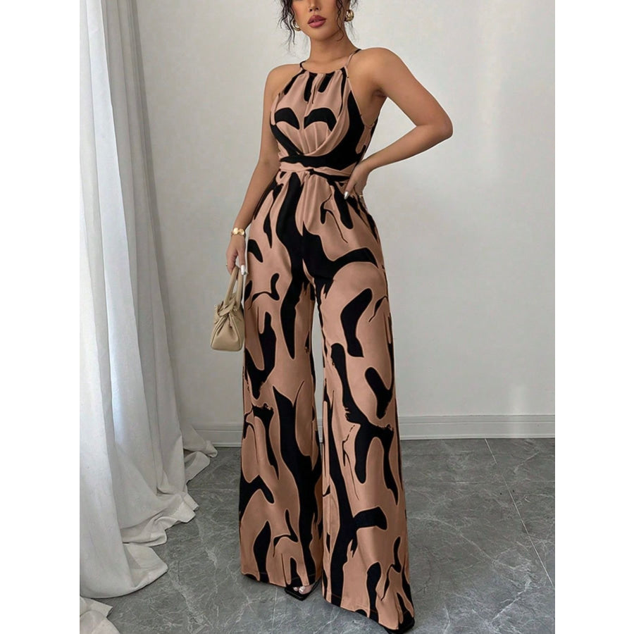 Abstract Print Sleeveless Wide Leg Jumpsuit Apparel and Accessories