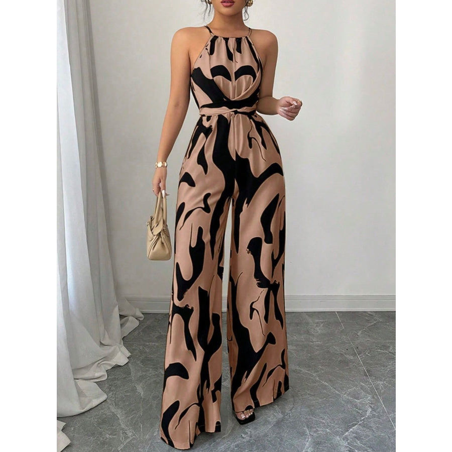 Abstract Print Sleeveless Wide Leg Jumpsuit Apparel and Accessories