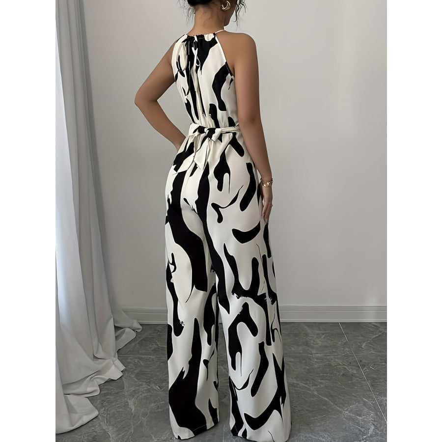 Abstract Print Sleeveless Wide Leg Jumpsuit Apparel and Accessories