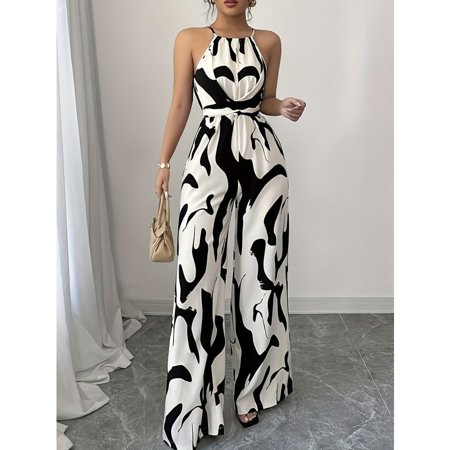 Abstract Print Sleeveless Wide Leg Jumpsuit Apparel and Accessories