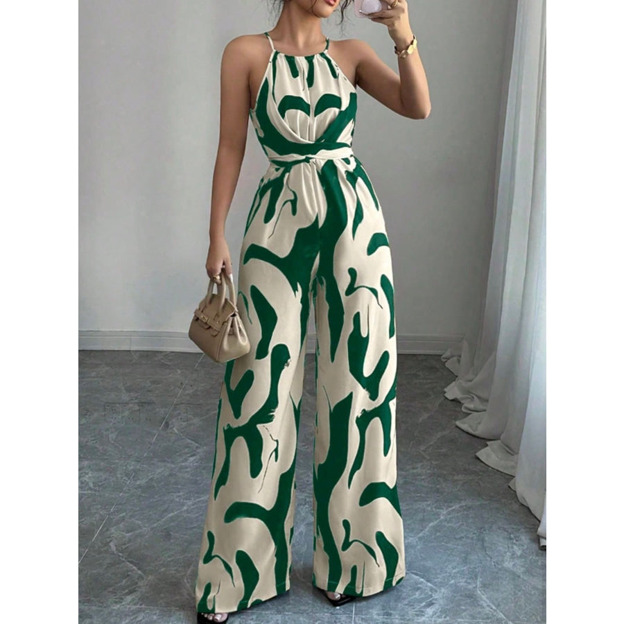 Abstract Print Sleeveless Wide Leg Jumpsuit Apparel and Accessories