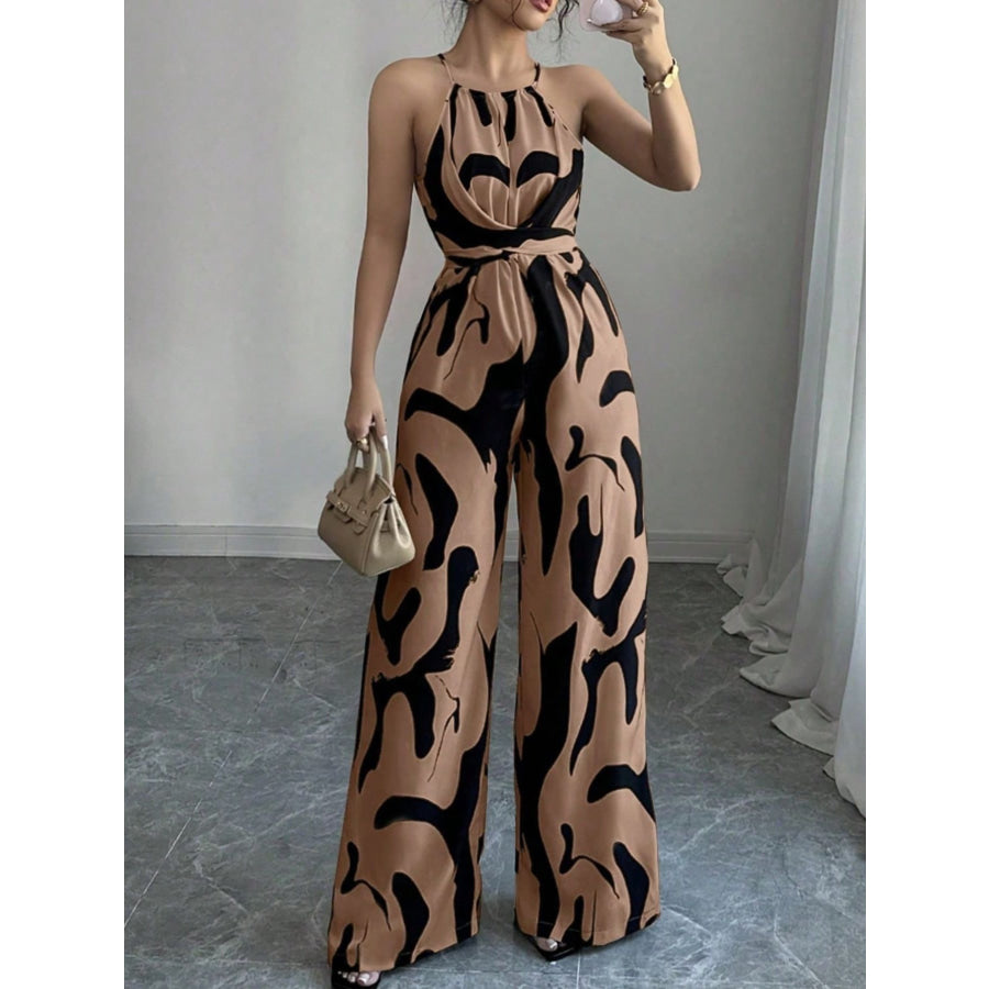 Abstract Print Sleeveless Wide Leg Jumpsuit Apparel and Accessories