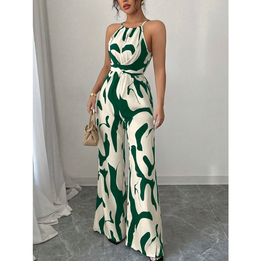 Abstract Print Sleeveless Wide Leg Jumpsuit Apparel and Accessories