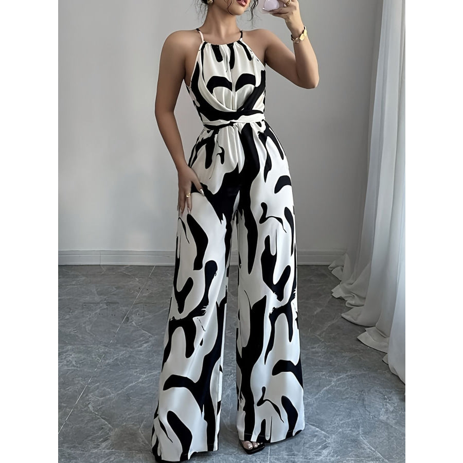 Abstract Print Sleeveless Wide Leg Jumpsuit Black / S Apparel and Accessories