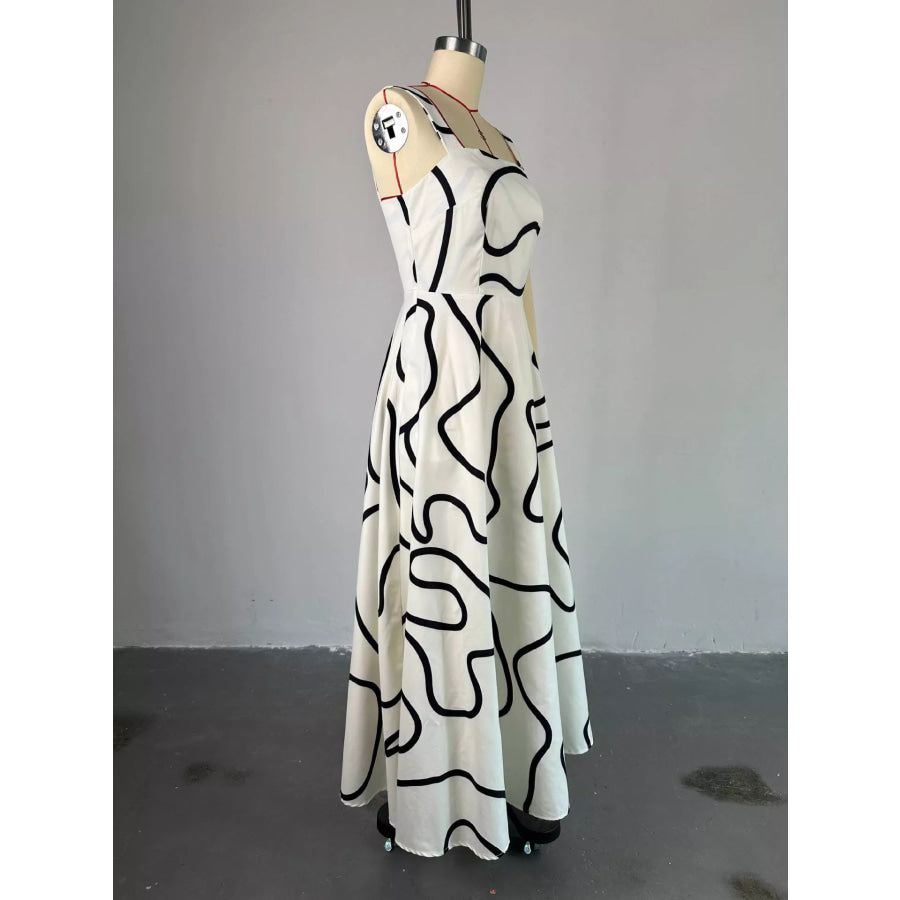 Abstract Print Square Neck Midi Dress Apparel and Accessories