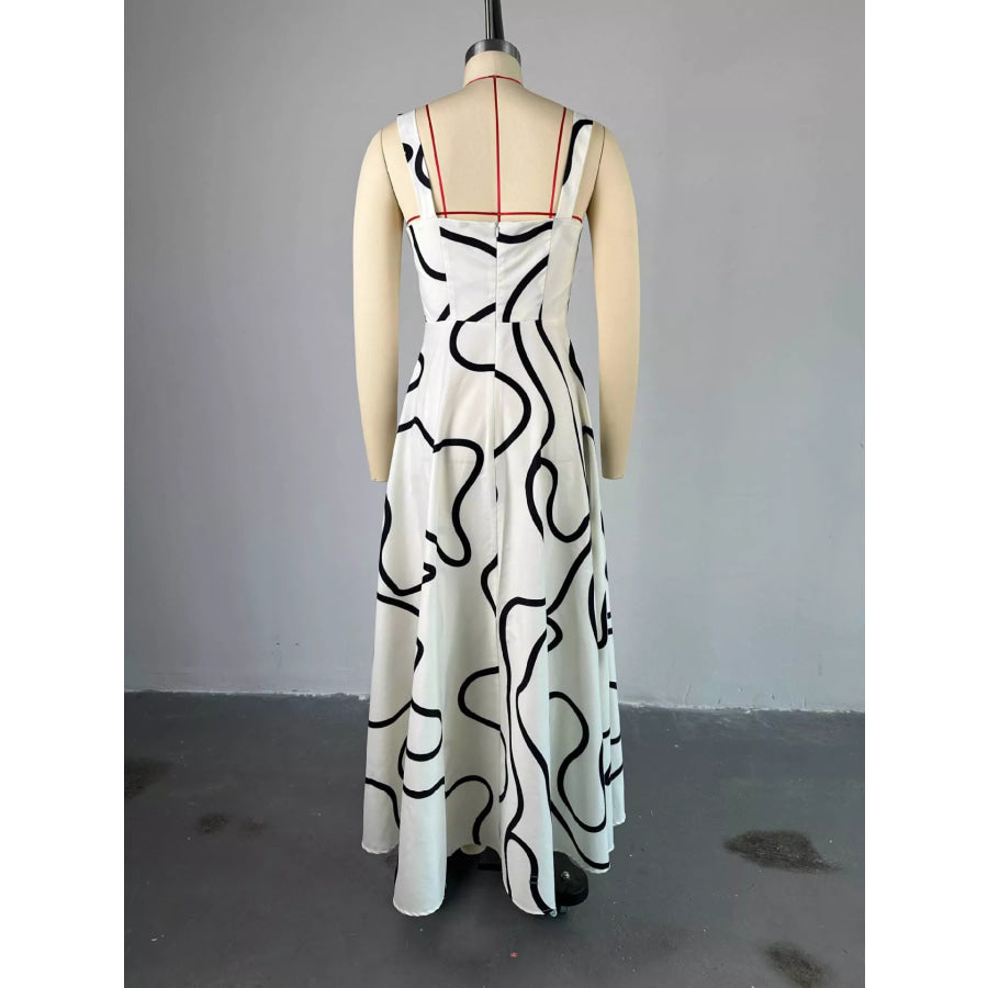 Abstract Print Square Neck Midi Dress Apparel and Accessories