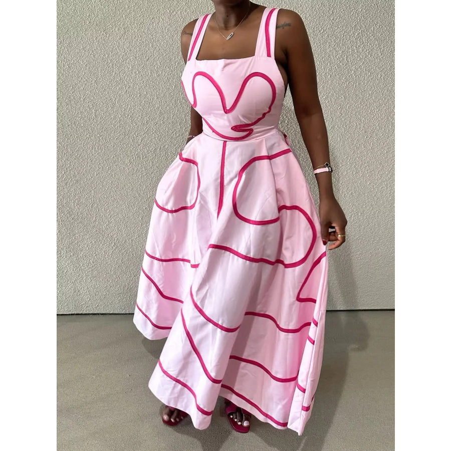 Abstract Print Square Neck Midi Dress Apparel and Accessories