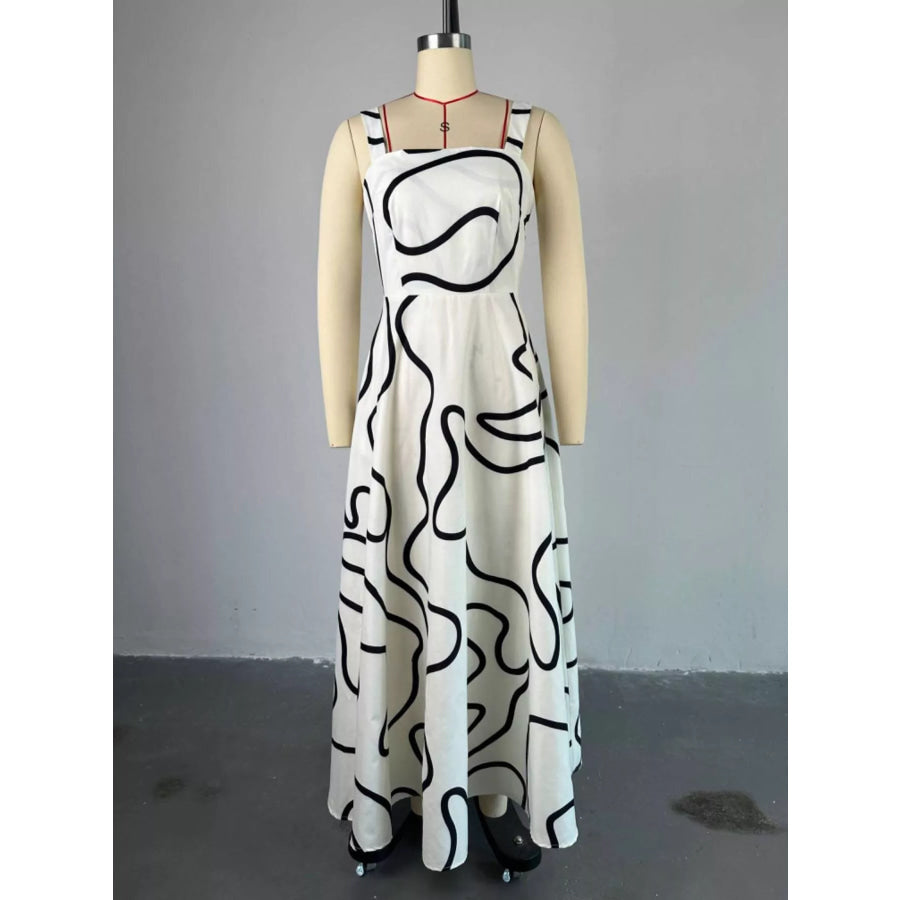 Abstract Print Square Neck Midi Dress Apparel and Accessories