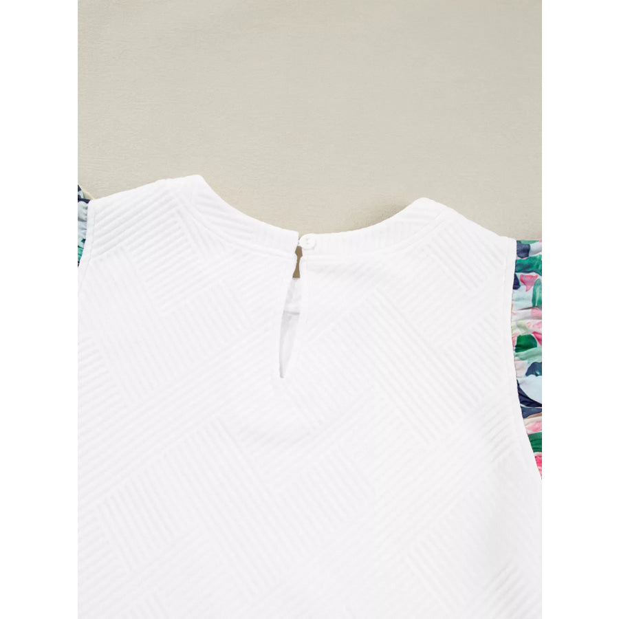 Abstract Print Tiered Ruffled Sleeve Textured Knit Top Apparel and Accessories
