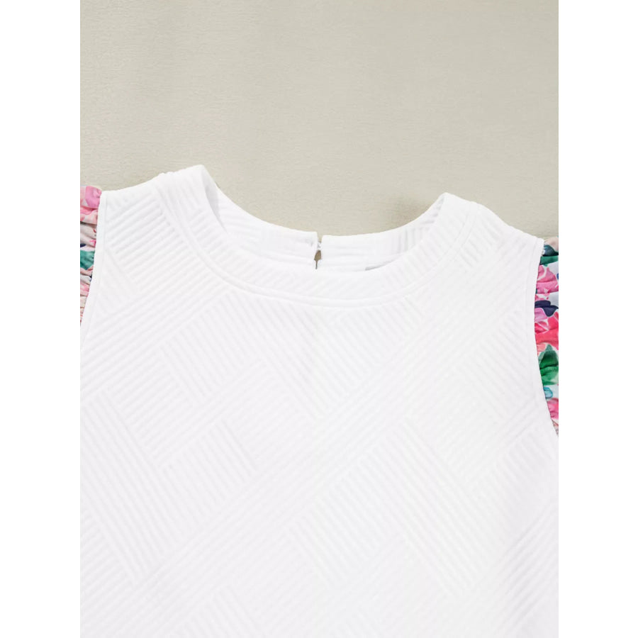 Abstract Print Tiered Ruffled Sleeve Textured Knit Top Apparel and Accessories