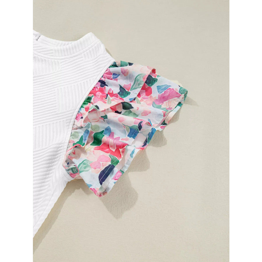 Abstract Print Tiered Ruffled Sleeve Textured Knit Top Apparel and Accessories