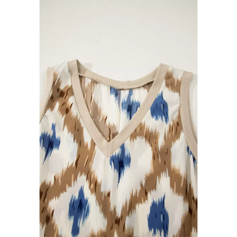 Abstract Print V Neck Sleeveless Midi Dress Apparel and Accessories