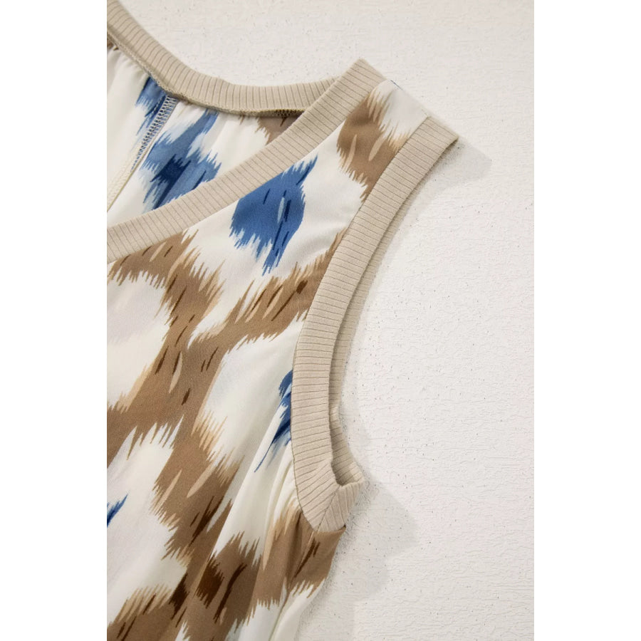 Abstract Print V Neck Sleeveless Midi Dress Apparel and Accessories