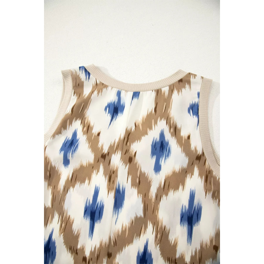 Abstract Print V Neck Sleeveless Midi Dress Apparel and Accessories