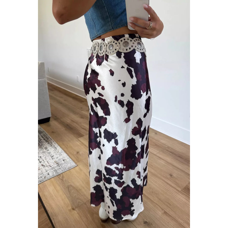 Abstract Print Western Long Metal Zip-Up Waist Daily Wear Skirt Apparel and Accessories