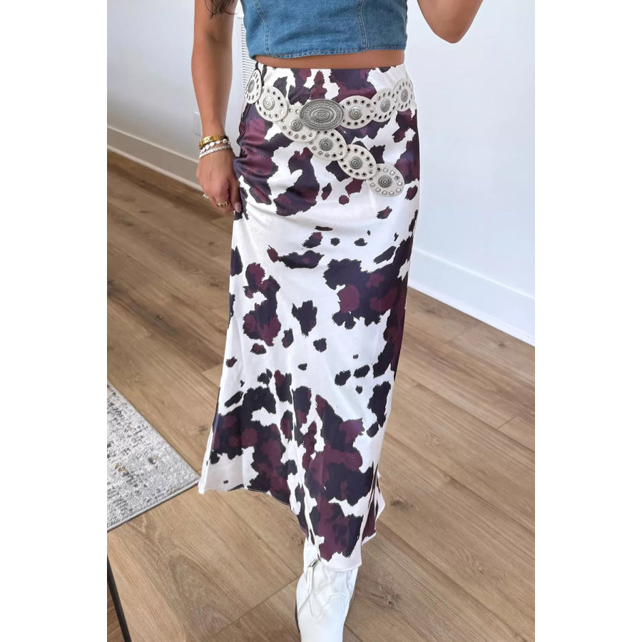 Abstract Print Western Long Metal Zip-Up Waist Daily Wear Skirt Apparel and Accessories