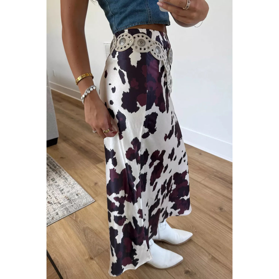 Abstract Print Western Long Metal Zip-Up Waist Daily Wear Skirt Apparel and Accessories