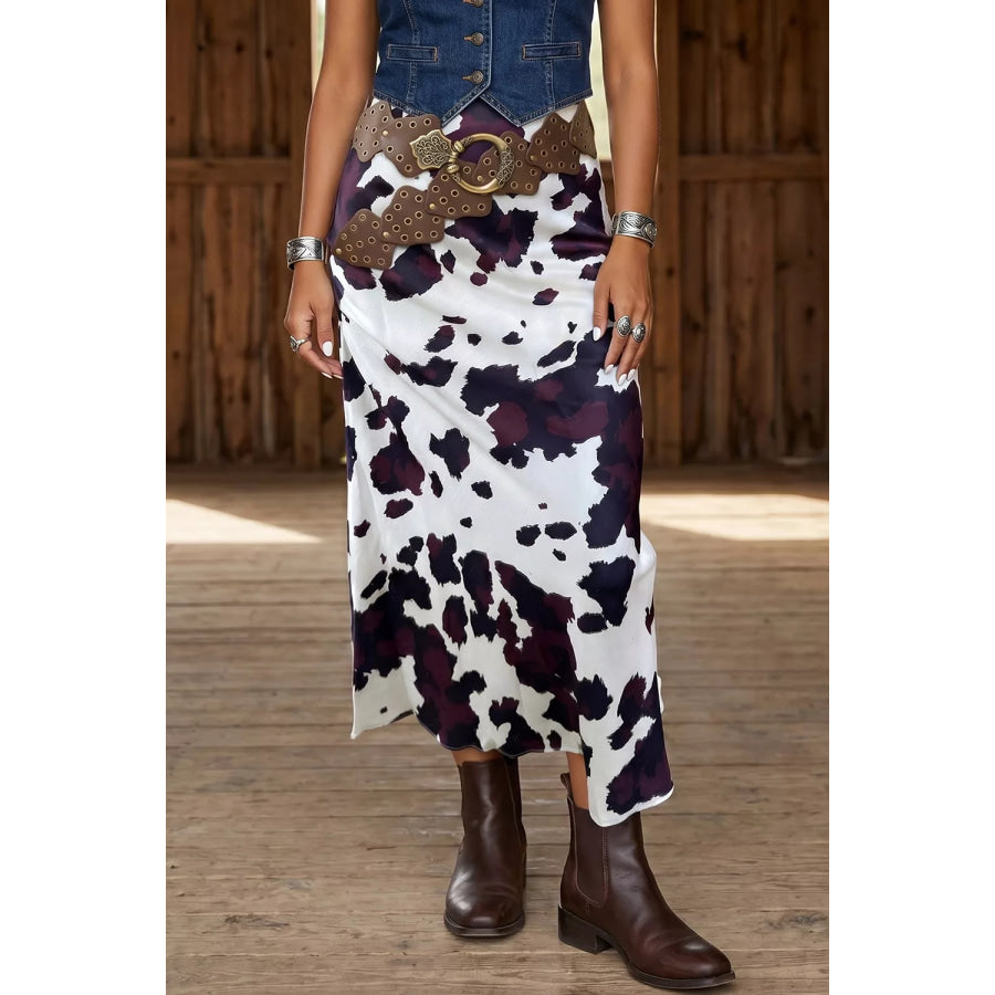 Abstract Print Western Long Metal Zip-Up Waist Daily Wear Skirt Coffee Brown / S Apparel and Accessories