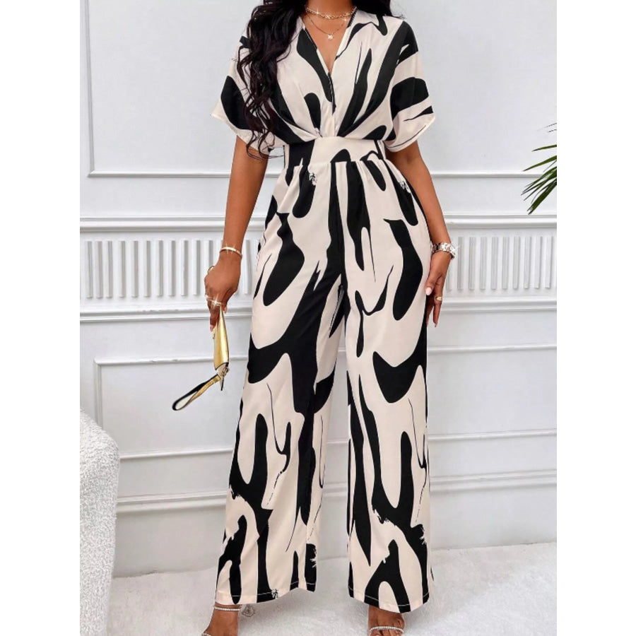 Abstract Print Wide-Leg Jumpsuit Black And White / S Apparel and Accessories