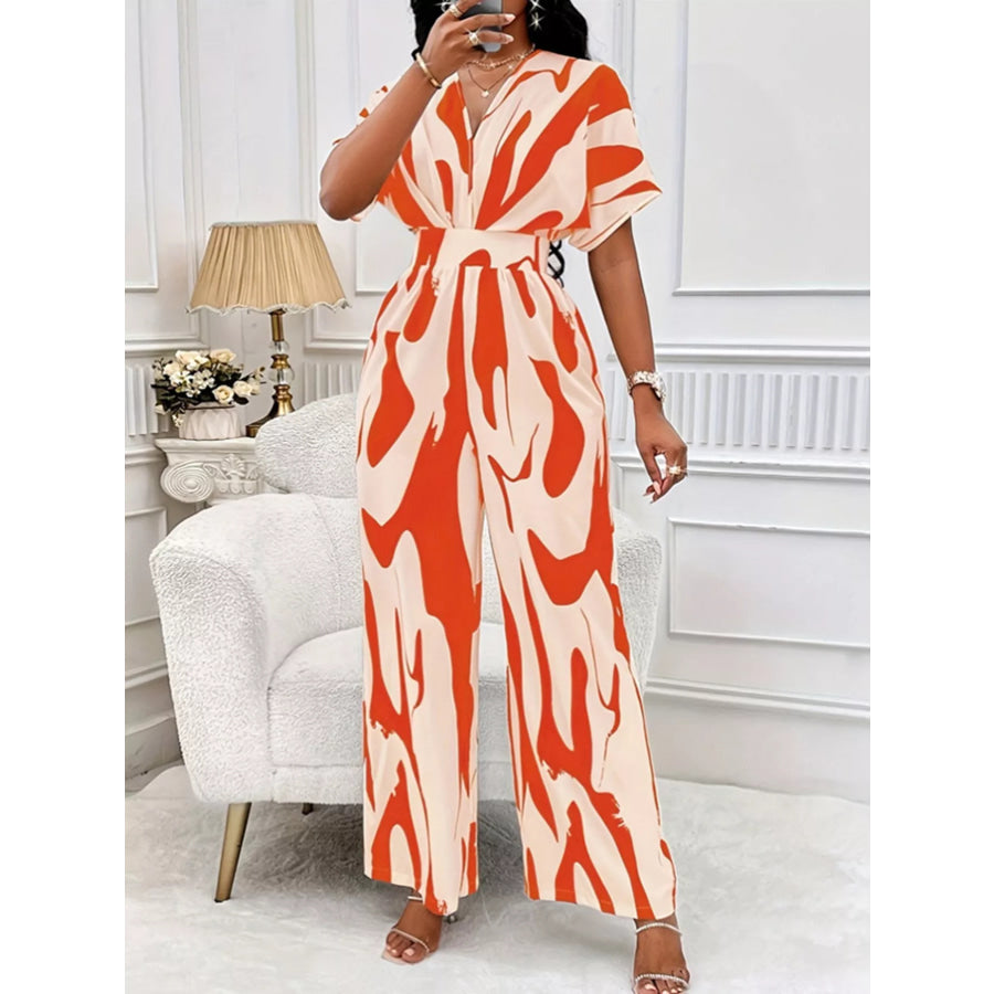 Abstract Print Wide-Leg Jumpsuit Orange / S Apparel and Accessories