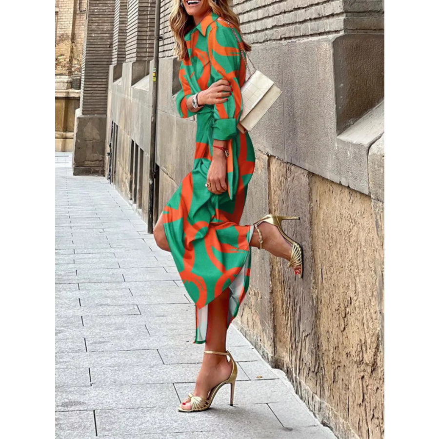 Abstract Print Wrap Midi Dress Apparel and Accessories
