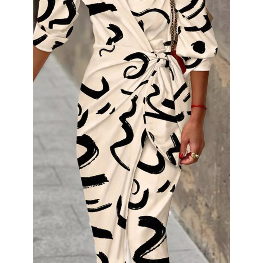 Abstract Print Wrap Midi Dress Cream / S Apparel and Accessories
