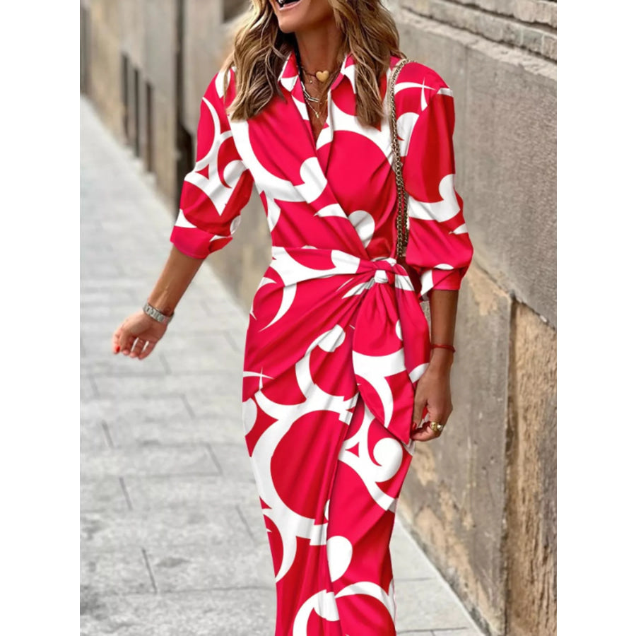 Abstract Print Wrap Midi Dress Apparel and Accessories