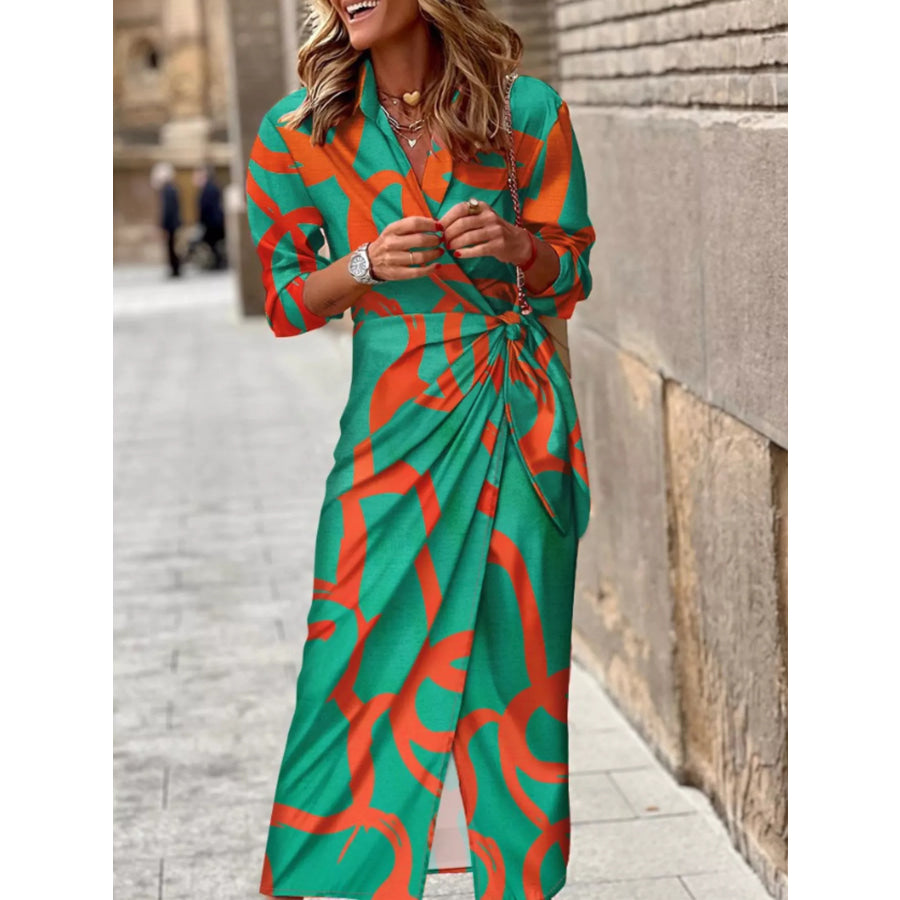 Abstract Print Wrap Midi Dress Apparel and Accessories