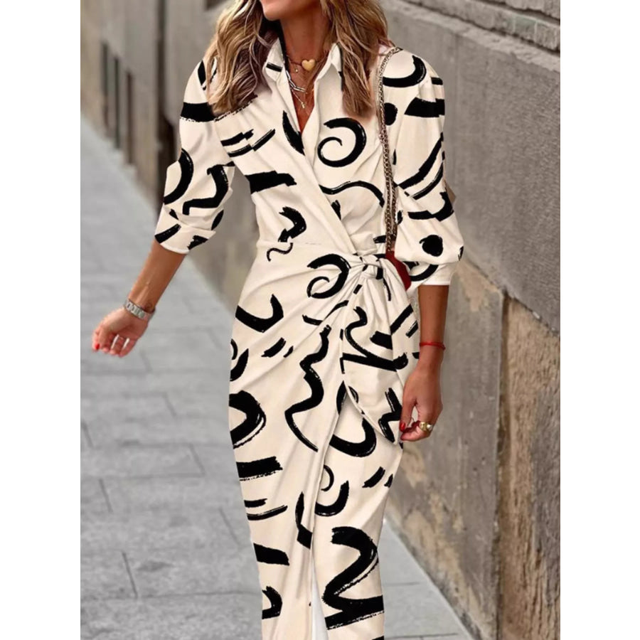 Abstract Print Wrap Midi Dress Cream / S Apparel and Accessories