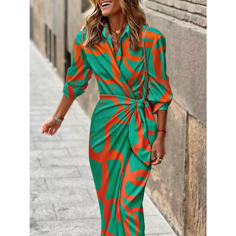 Abstract Print Wrap Midi Dress Dark Green / S Apparel and Accessories