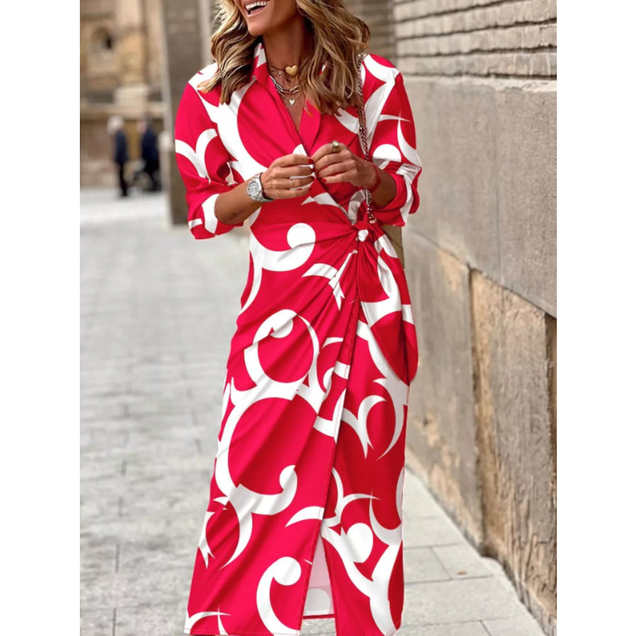 Abstract Print Wrap Midi Dress Scarlet / S Apparel and Accessories