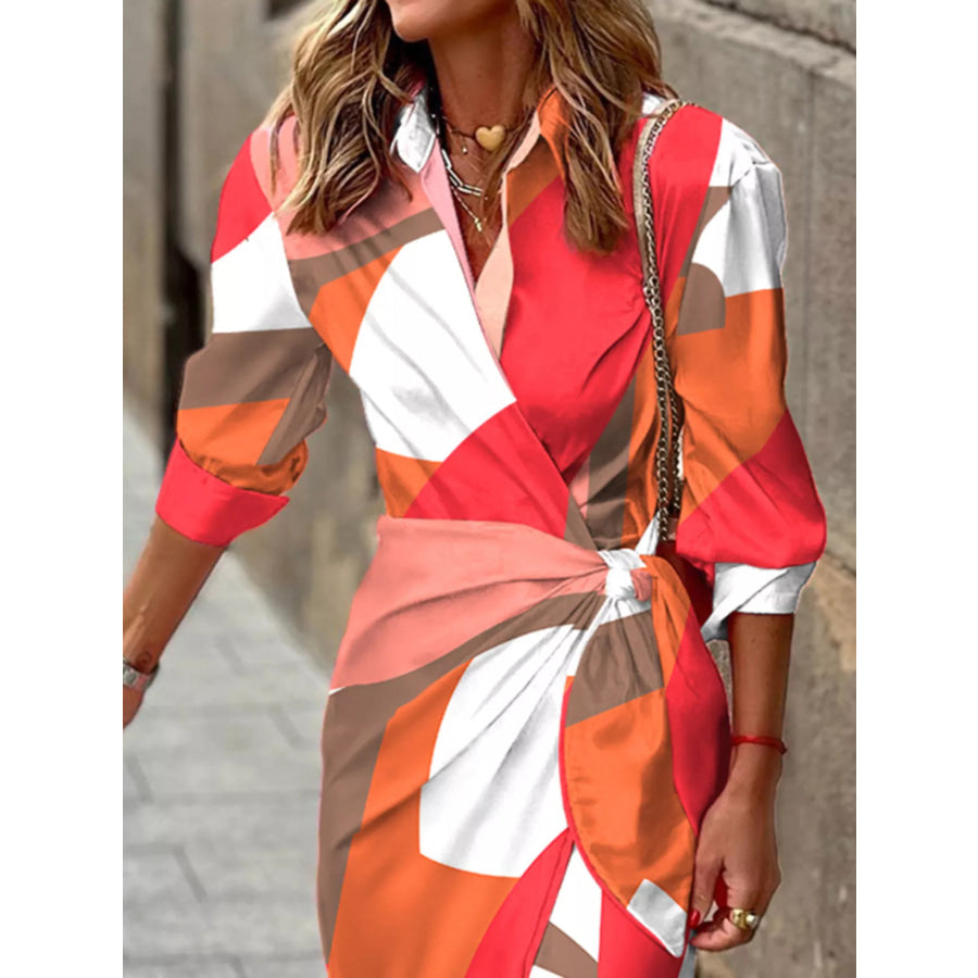 Abstract Print Wrap Midi Dress Tangerine / S Apparel and Accessories