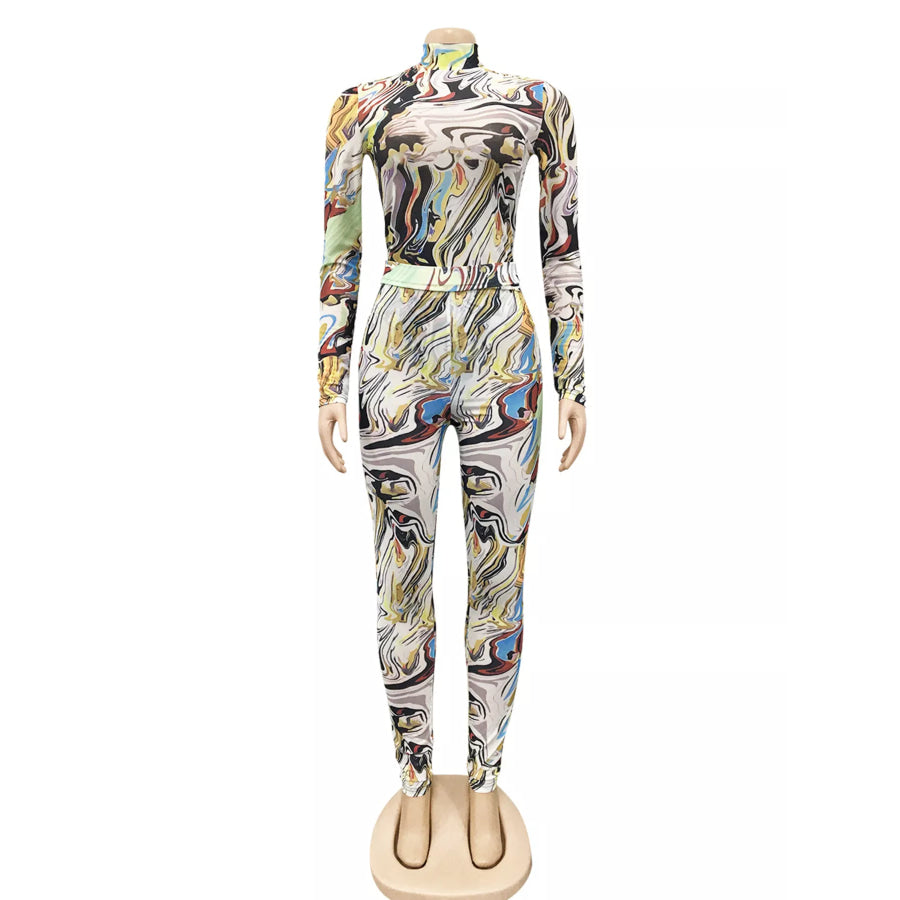 Abstract Swirl Print Top and Pants Set Apparel and Accessories