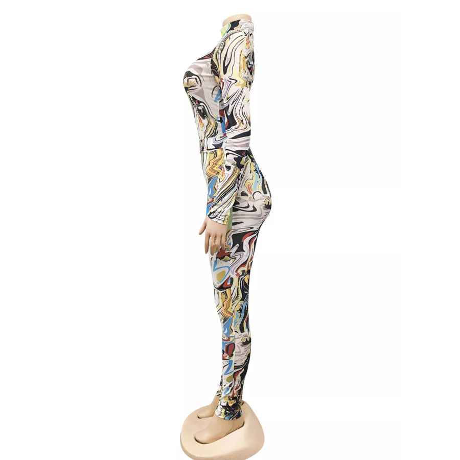 Abstract Swirl Print Top and Pants Set Apparel and Accessories
