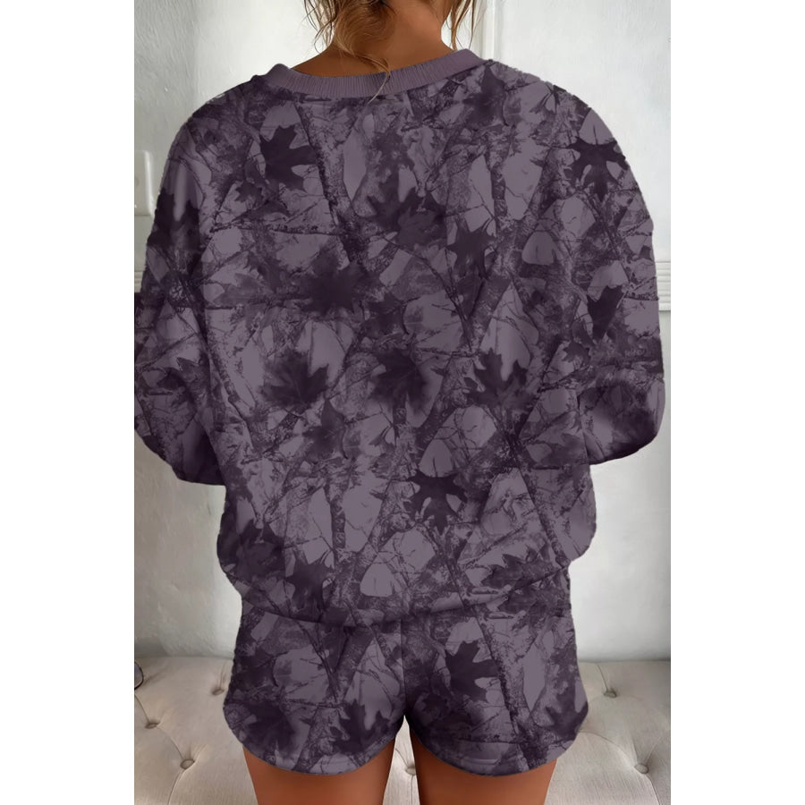 Abstract Woodland Camo Print Baggy Pullover Drawstring Shorts Set Apparel and Accessories
