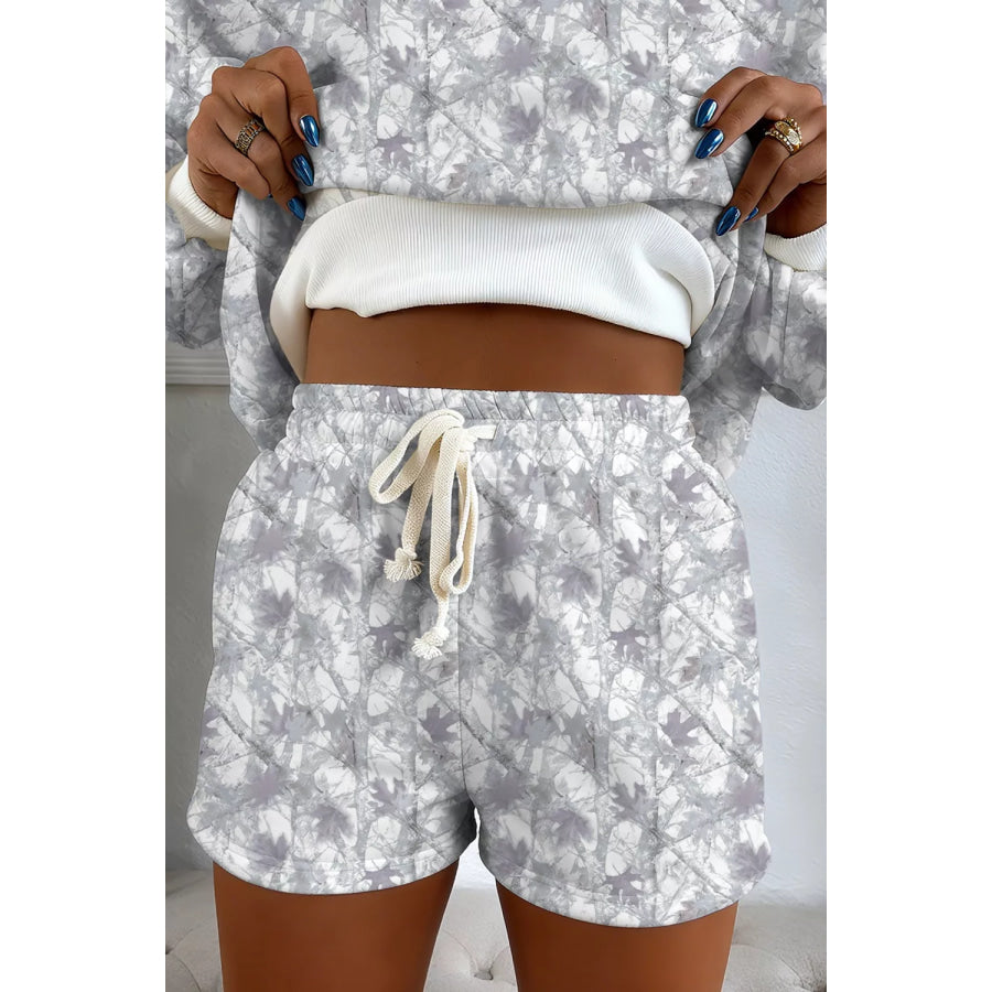 Abstract Woodland Camo Print Baggy Pullover Drawstring Shorts Set Apparel and Accessories